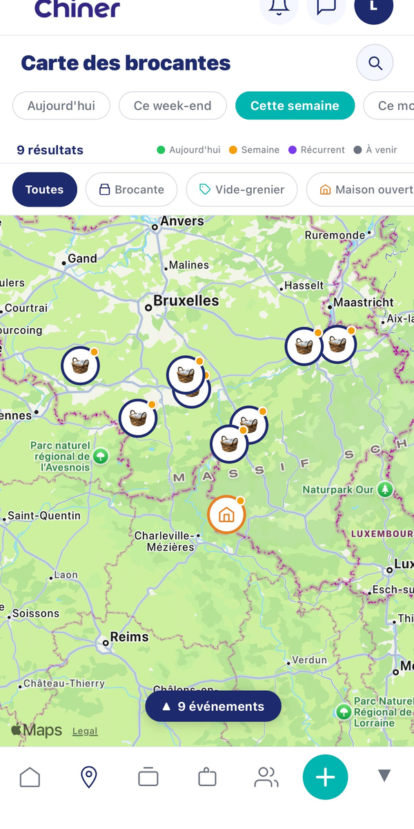 App Chiner — carte des brocantes